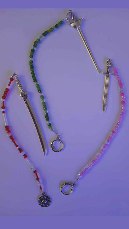 3 sword and bead bookmarks